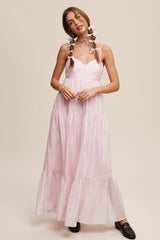 Light Pink Sleeveless Tiered Maternity Maxi Dress