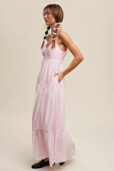 Light Pink Sleeveless Tiered Maxi Dress