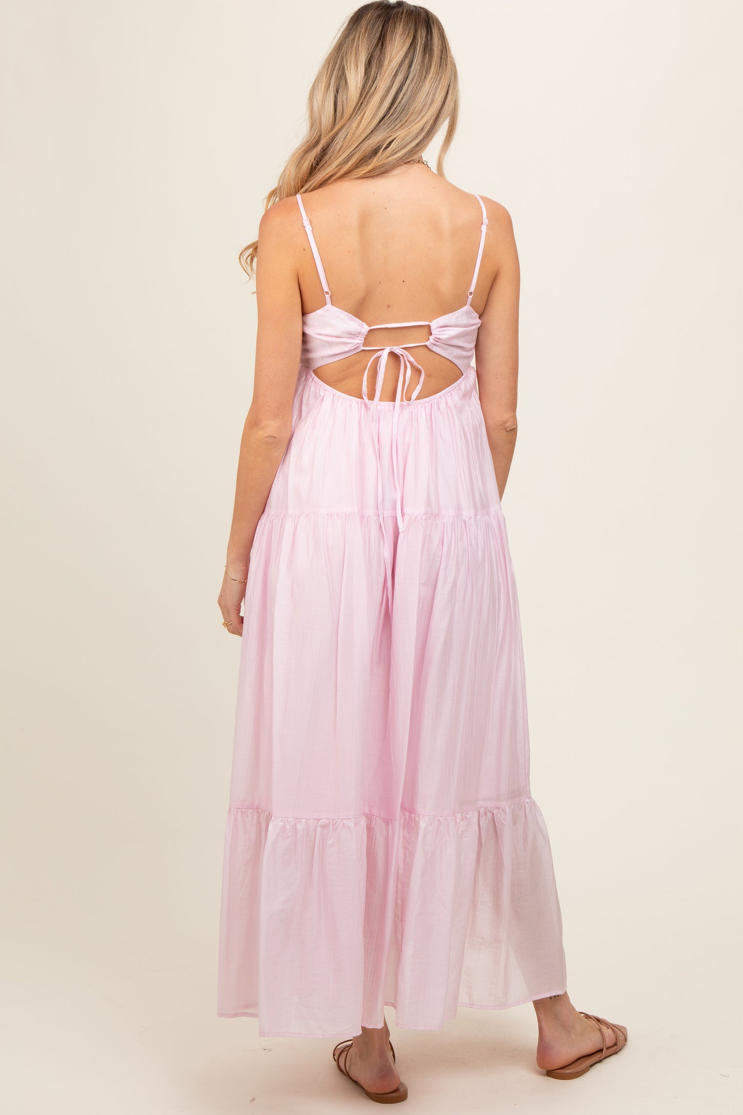 Light Pink Sleeveless Tiered Maternity Maxi Dress PinkBlush Light Pink Sleeveless Tiered Maternity Maxi Dress PinkBlush