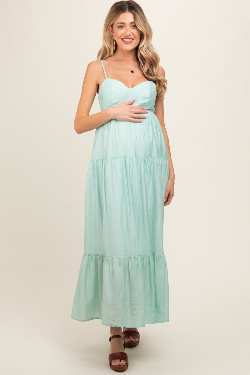 Mint Green Sleeveless Tiered Maternity Maxi Dress – PinkBlush