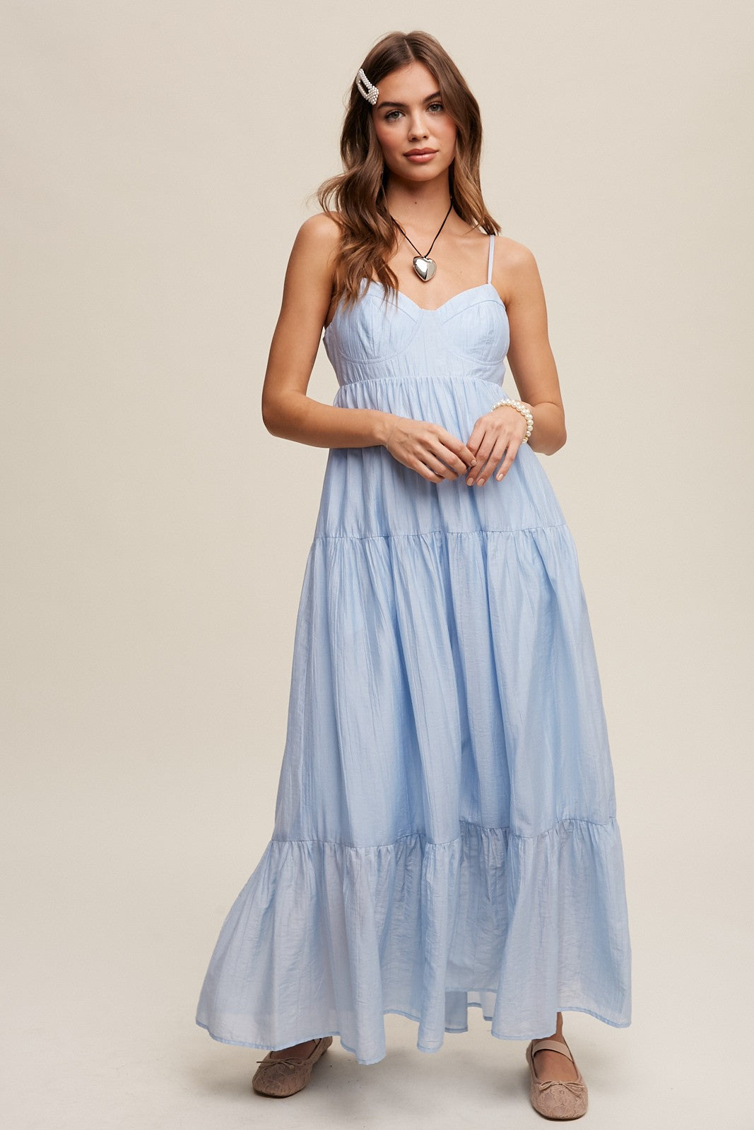 Light Blue Sleeveless Tiered Maxi Dress– PinkBlush