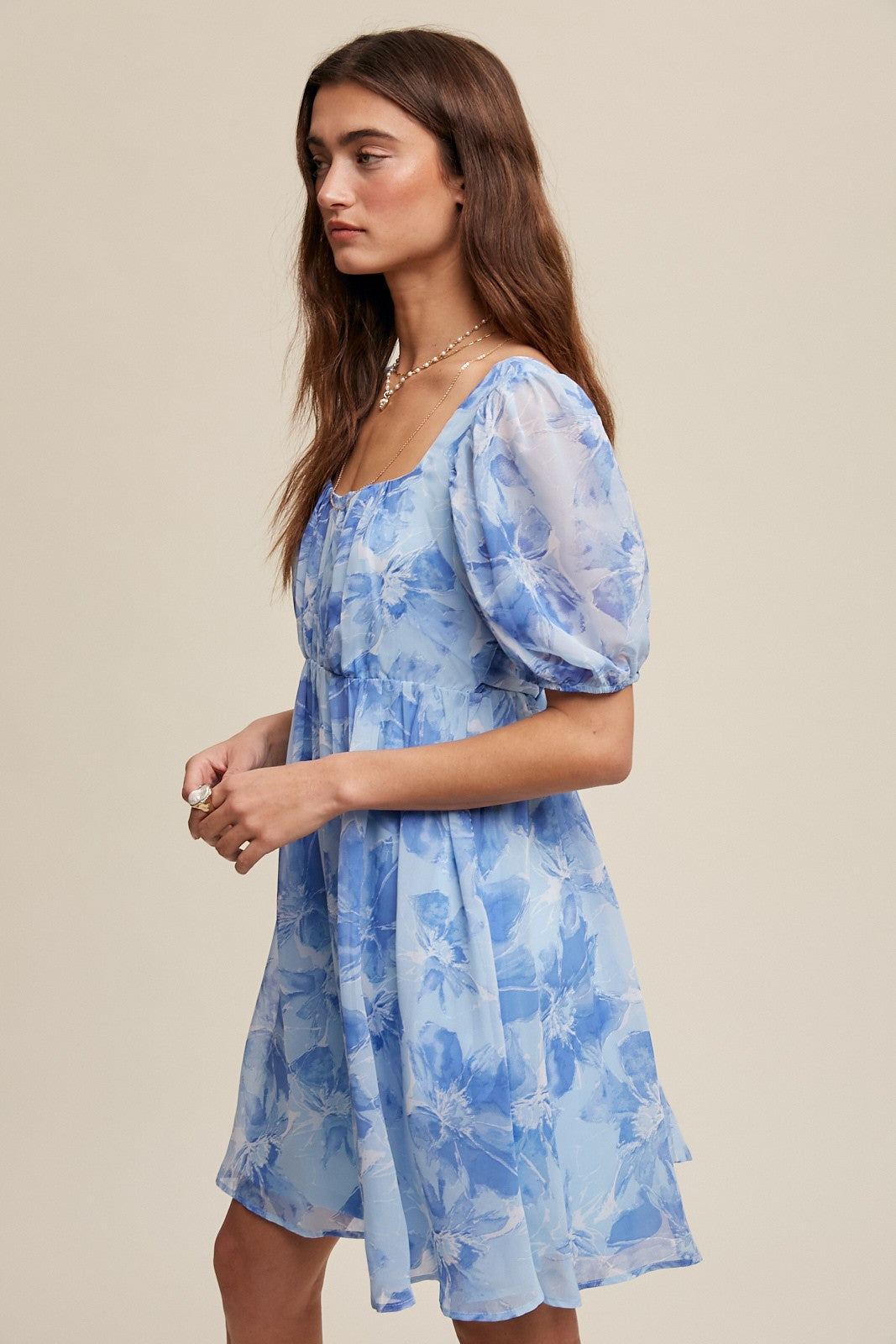 Blue Floral Puff Sleeve Mini Dress – PinkBlush