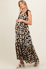 Black Floral Print Sleeveless Tiered Maternity Maxi Dress
