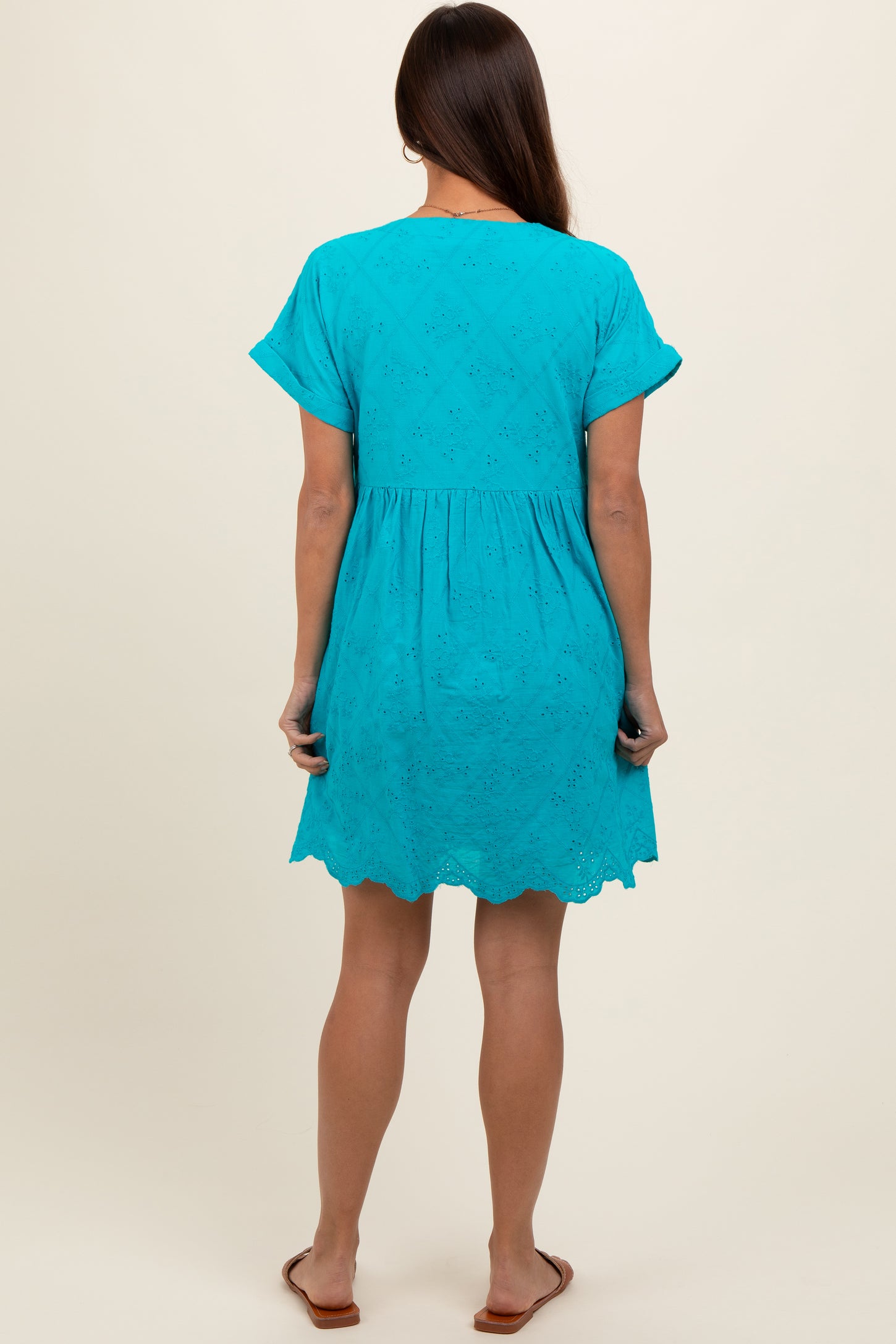 short turquoise dress Turquoise Eyelet Button Front Maternity Dress