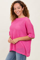 Fuchsia Crochet Knit Short Dolman Sleeve Top