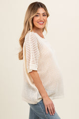 Cream Crochet Knit Short Dolman Sleeve Maternity Top