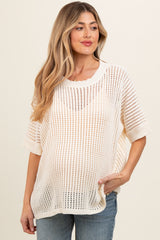 Cream Crochet Knit Short Dolman Sleeve Maternity Top