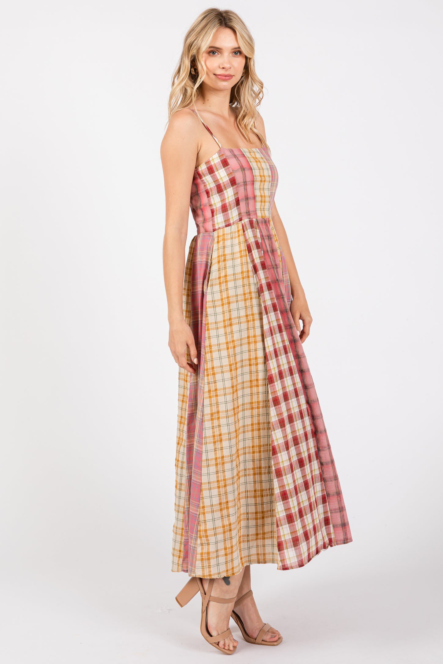 Pink Mixed Plaid Maxi Dress PinkBlush Pink Mixed Plaid Maxi Dress PinkBlush