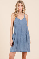 Blue Chambray Front Pocket Dress