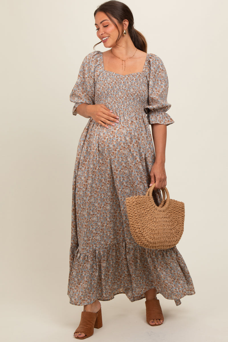 Waves | Powder Blue Asymmetric Maternity Maxi Dress With One-Sleeve Cape main image 0