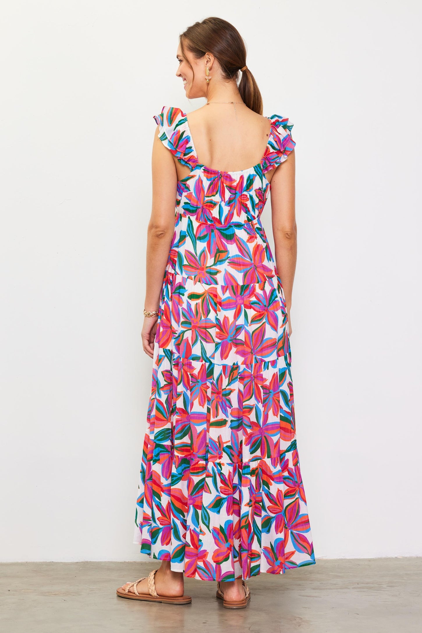 red floral tiered dress Red Floral Cotton Maxi Dress - Hand Block Print Long Sleeve Tiered Dress