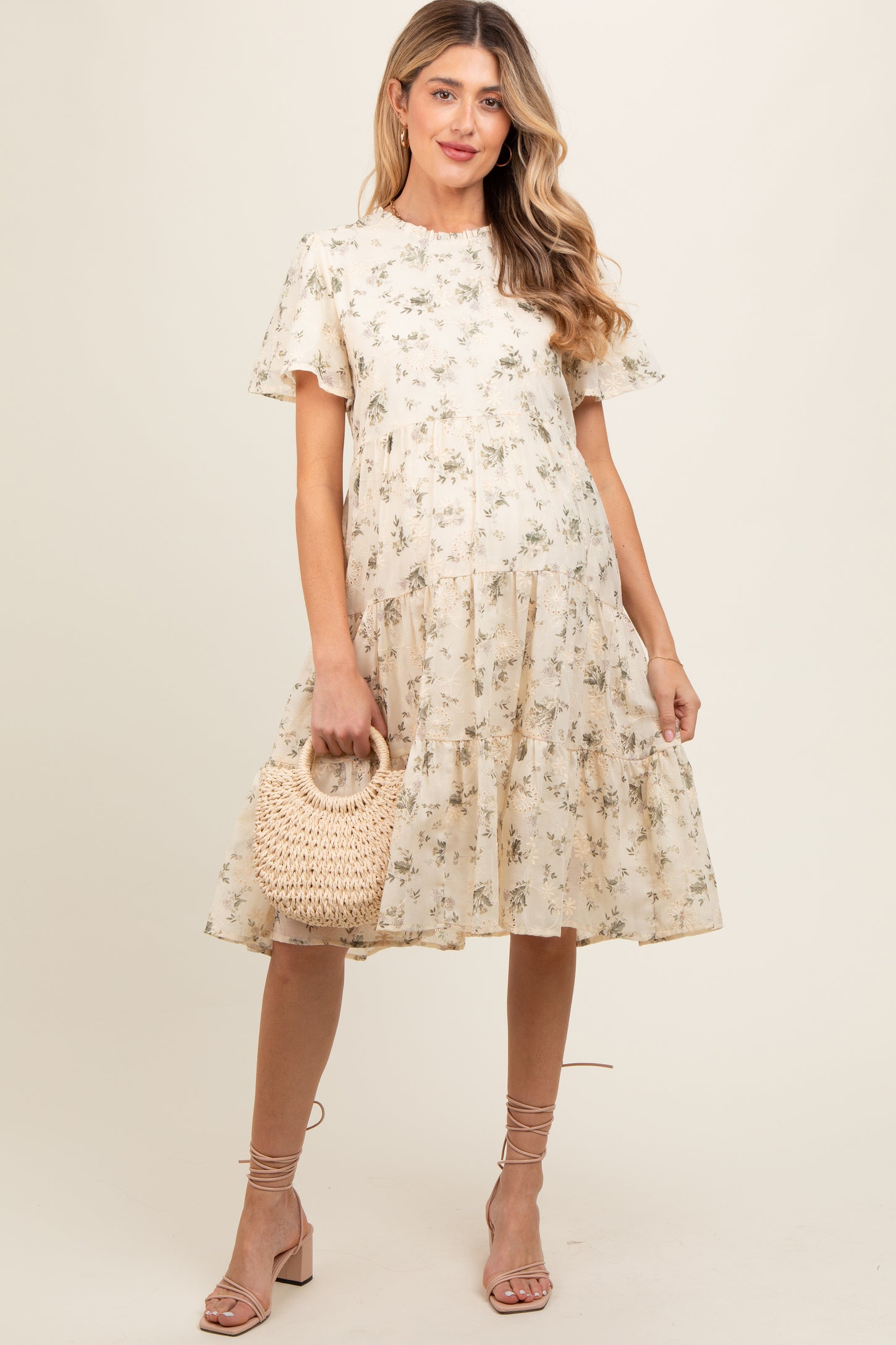 Cream Floral Print Eyelet Lace Maternity Dress – PinkBlush