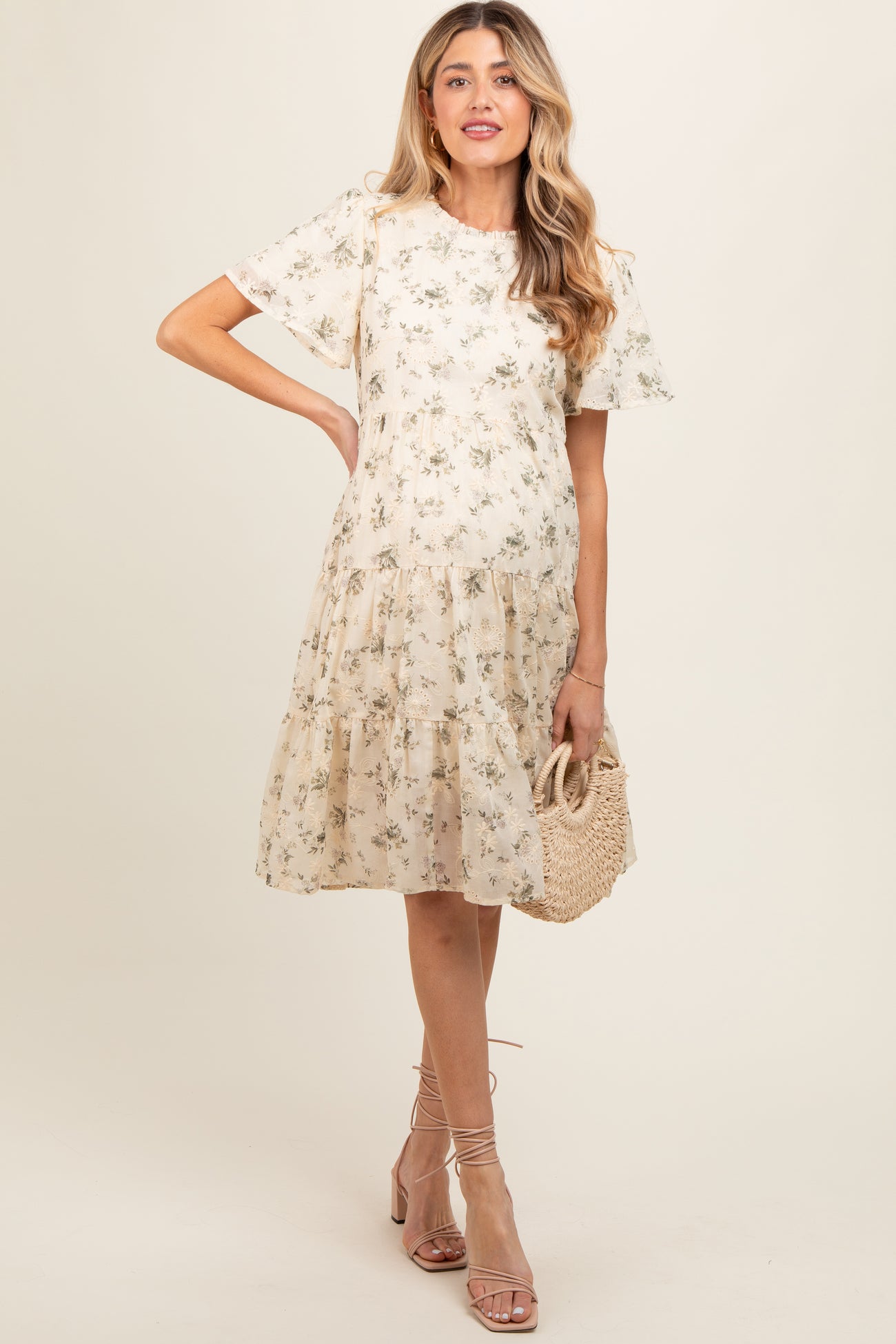 Cream Floral Print Eyelet Lace Maternity Dress – PinkBlush
