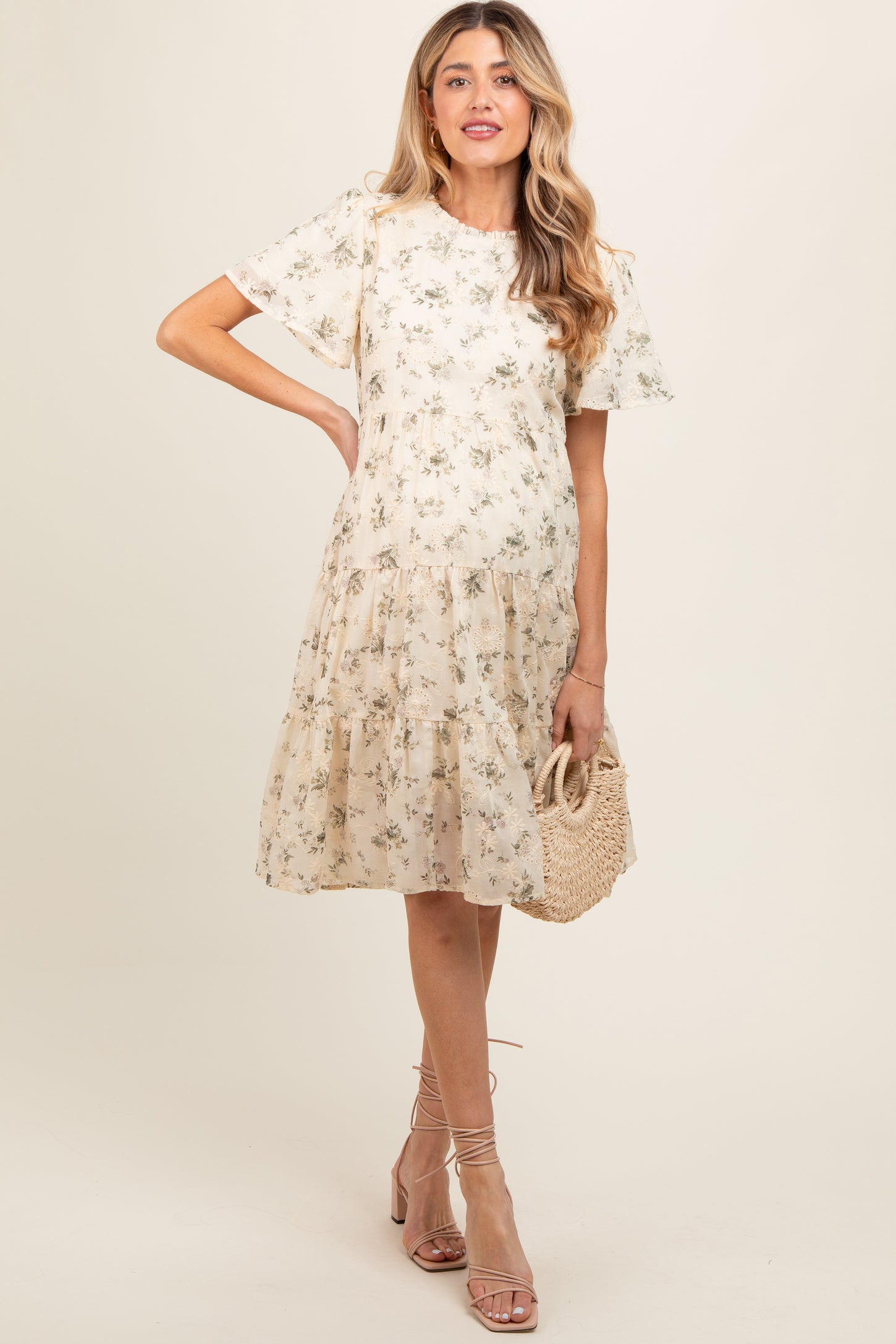Cream Floral Print Eyelet Lace Maternity Dress – PinkBlush