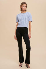 Powder Blue Cable Knit Puff Sleeve Cardigan