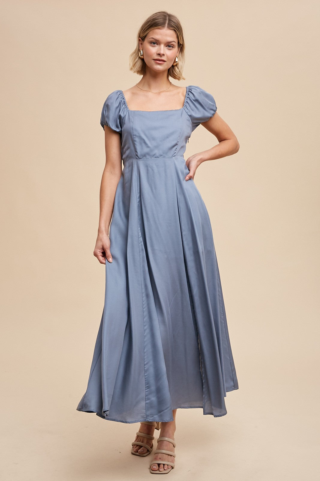 Elemental Blue Linen Blend Maxi Dress With Corset Back PinkBlush Elemental Blue Linen Blend Maxi Dress With Corset Back PinkBlush