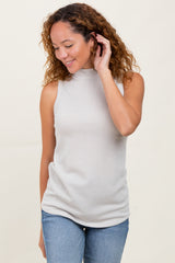 Cream Ribbed Mock Neck Sleeveless Maternity Top