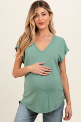 Green V-Neck Maternity Top