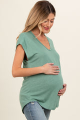 Green V-Neck Maternity Top