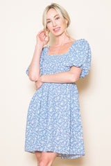 Light Blue Floral Smocked Tie Back Maternity Dress