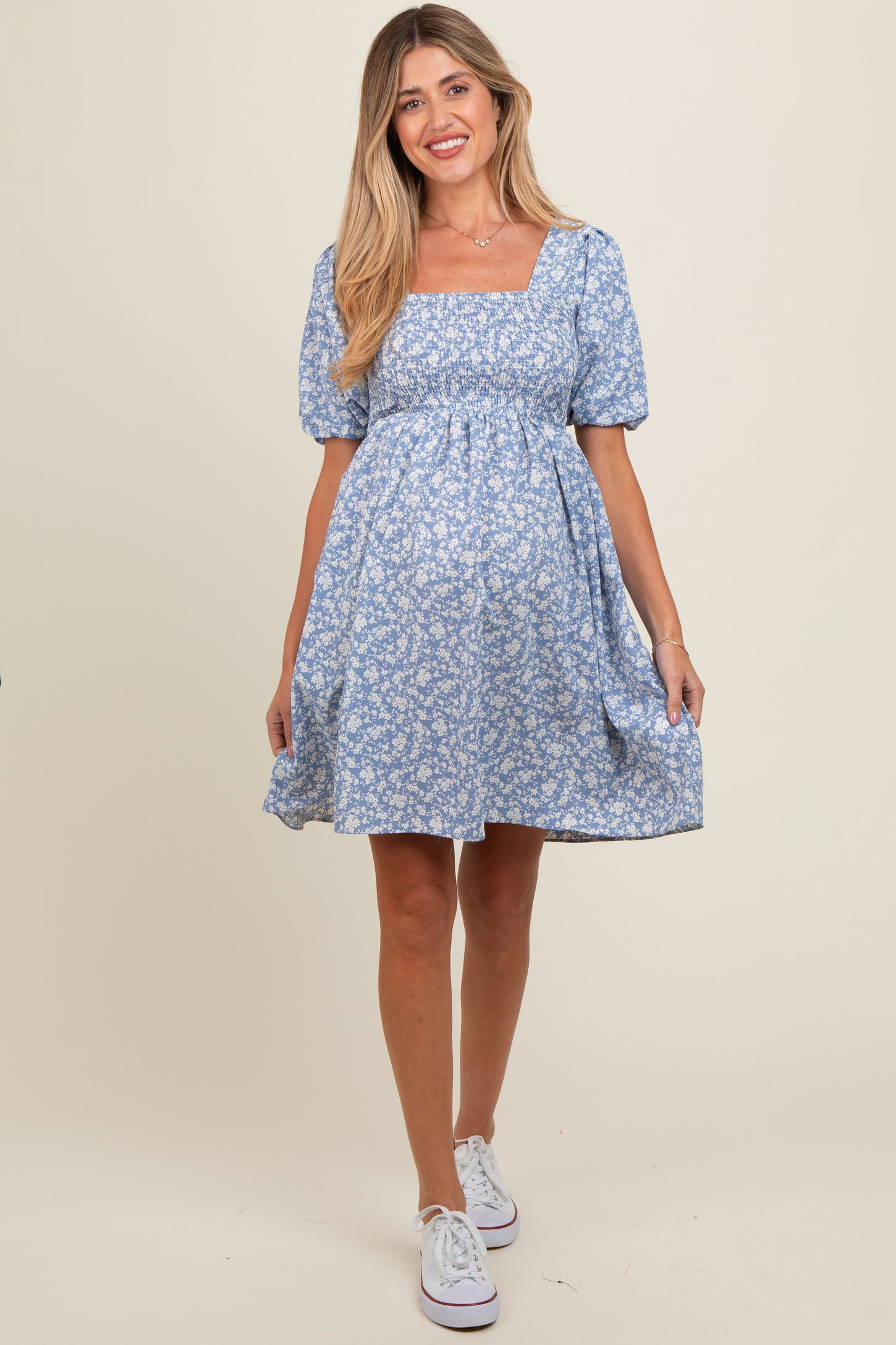 smocked maternity dress Momyknows Floral Lace-Up Off Shoulder A-line Maxi Dress, White / L Then the Ollie Smocked Maternity Dress from Ripe is a must Hello Miz Maternity Off-the-Shoulder Smocked