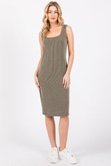 Olive Ribbed Fitted Sleeveless Maternity Dress