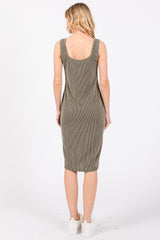 Olive Ribbed Fitted Sleeveless Dress