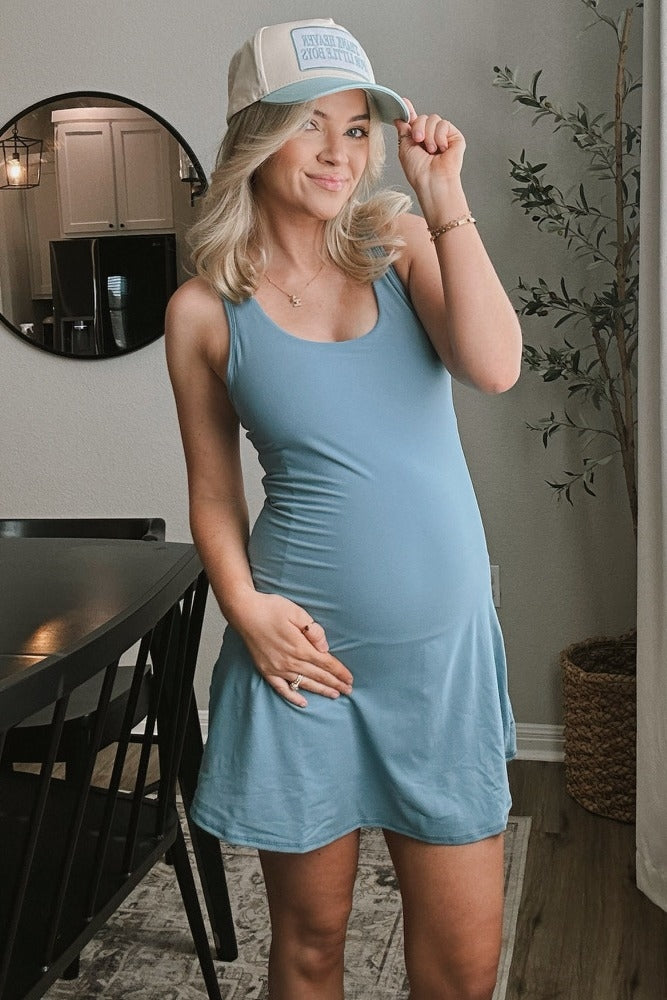 Blue Tennis Racerback Maternity Romper Dress