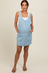 Blue Denim Side Pocket Overall Maternity Dress