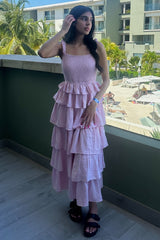 Pink Tiered Ruffle Maxi Dress