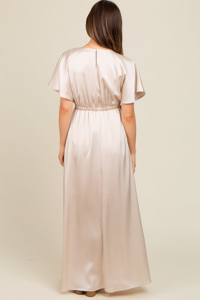 Charming Illusion Neck Lace Top Empire Maxi Maternity Dresses Cinnamon Rose