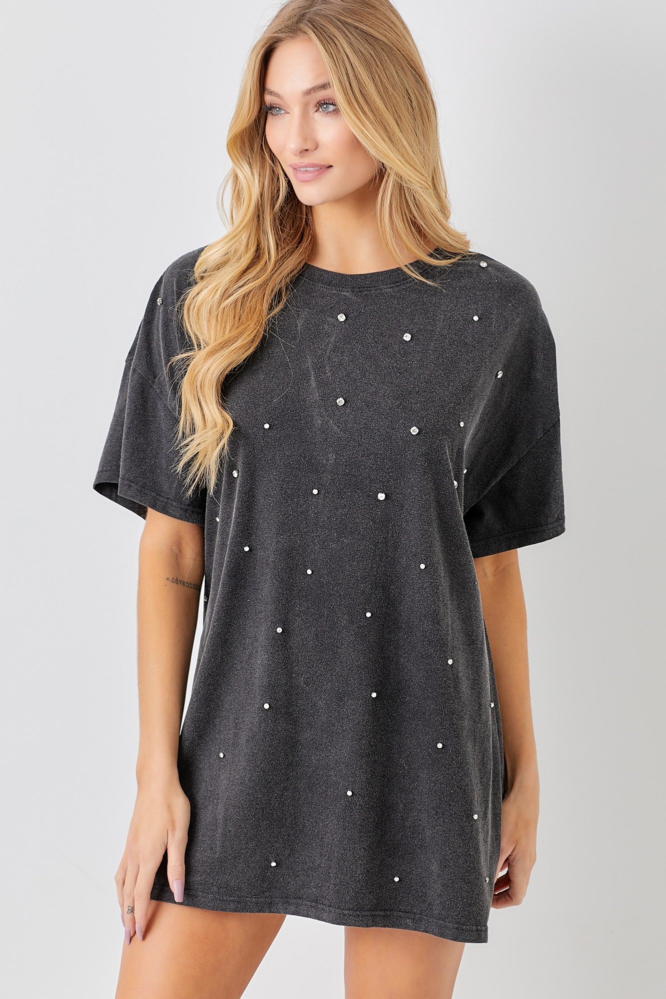 Black T-Shirt Dress With Rhinestone Detail – PinkBlush