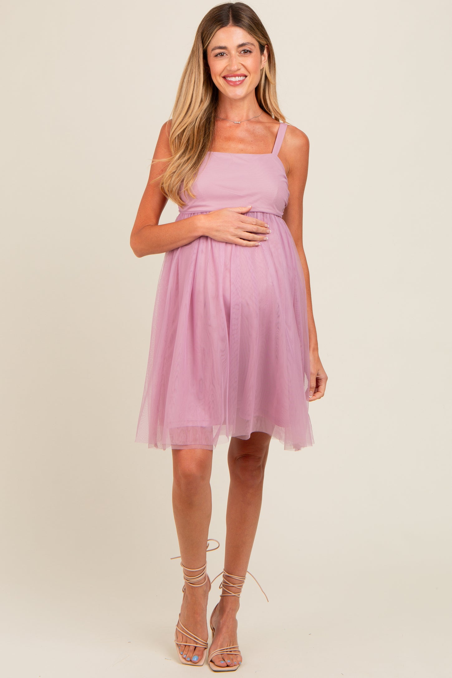 Burgundy Tulle Skirt Maternity Dress