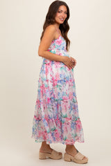Multicolor Floral Chiffon Ruffle Tiered Maternity Maxi Dress