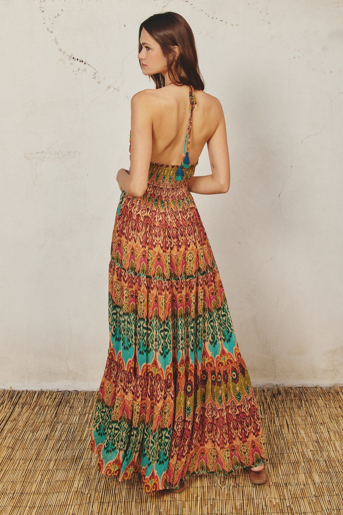 Green Damask Halter Maxi Dress PinkBlush Green Damask Halter Maxi Dress PinkBlush
