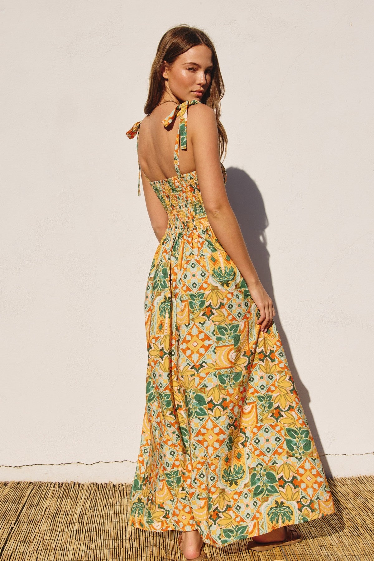 shoulder tie maxi dress Yellow Floral Smocked Shoulder Tie Maxi Dress – PinkBlush