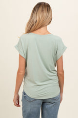 Light Olive Rolled Cuff Sleeve Maternity Top