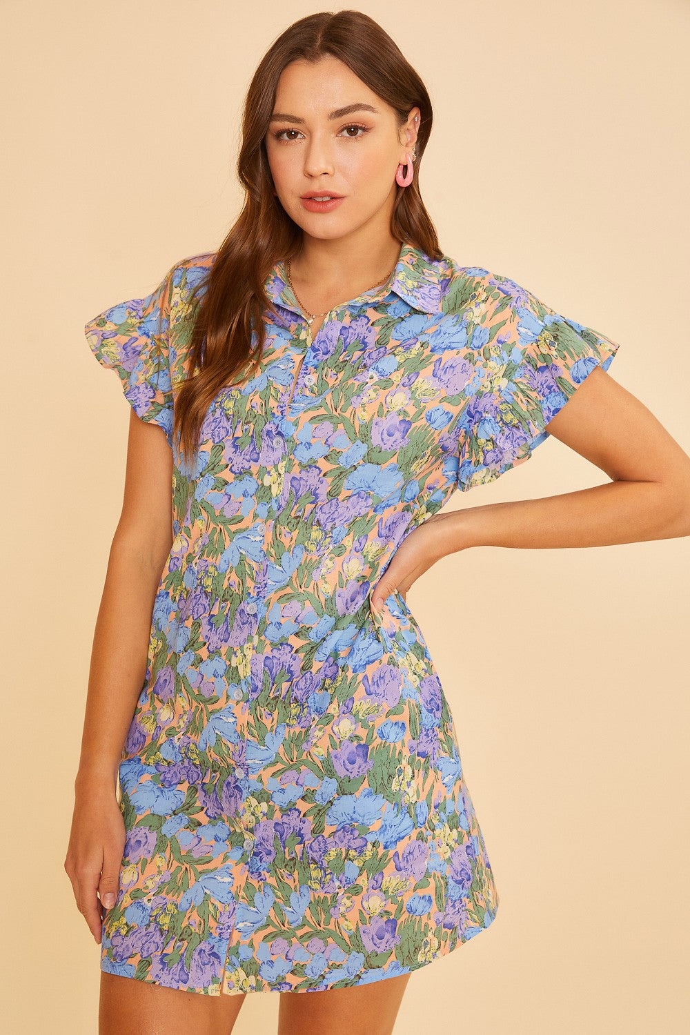 frill sleeve shirt dress Ruffle Cotton Sleeve T-Shirt Dress - M / Navy With White Ruffle Sleeve - Organic - Navy w/ White Ruffle Sleeve