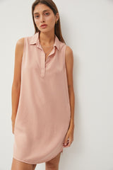 Peach Collared V Neck Dress