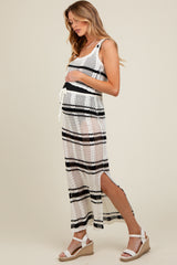 White Striped Crochet Crop Maternity Swimsuit Cover Up Set