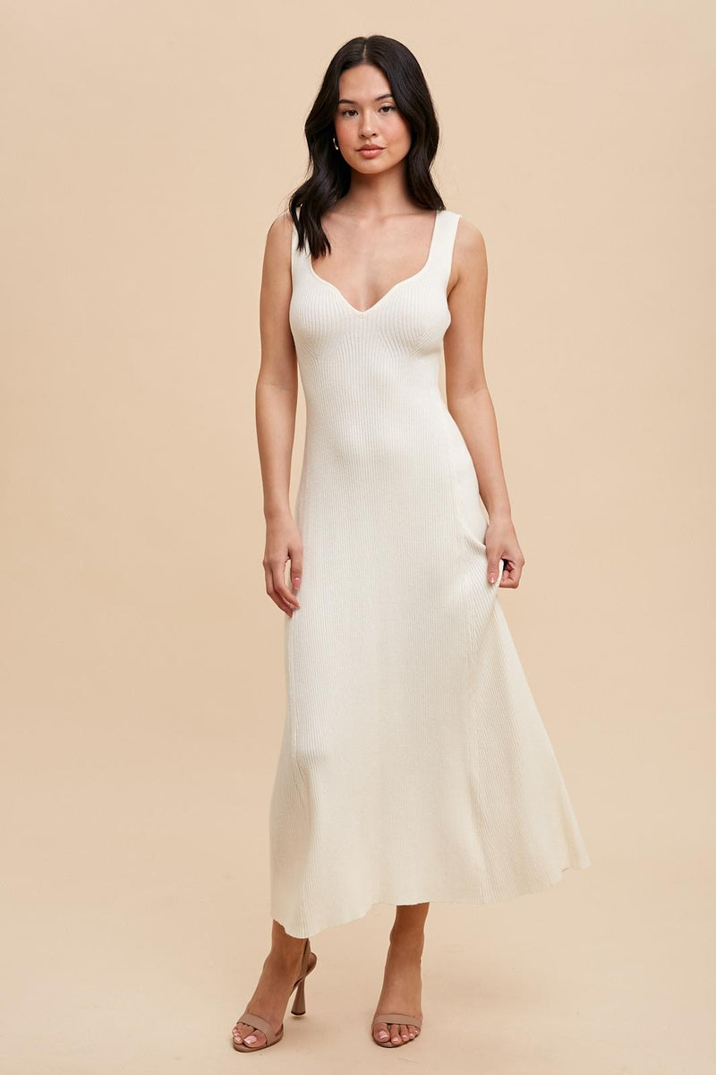 knee length dresses for ladies Cream Knit Deep V-Neck Maternity Maxi Dress – PinkBlush