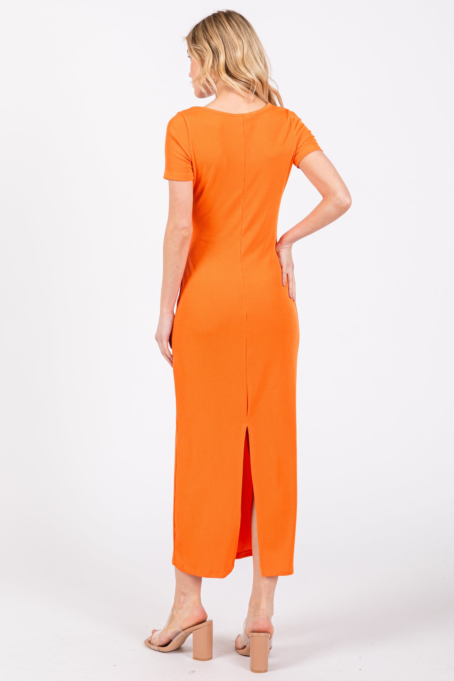 Orange Ribbed Fitted Midi Dress Orange Ribbed Fitted Midi Dress