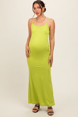 Lime Ribbed Fitted Maternity Maxi Dress