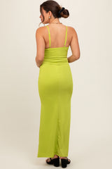 Lime Ribbed Fitted Maternity Maxi Dress