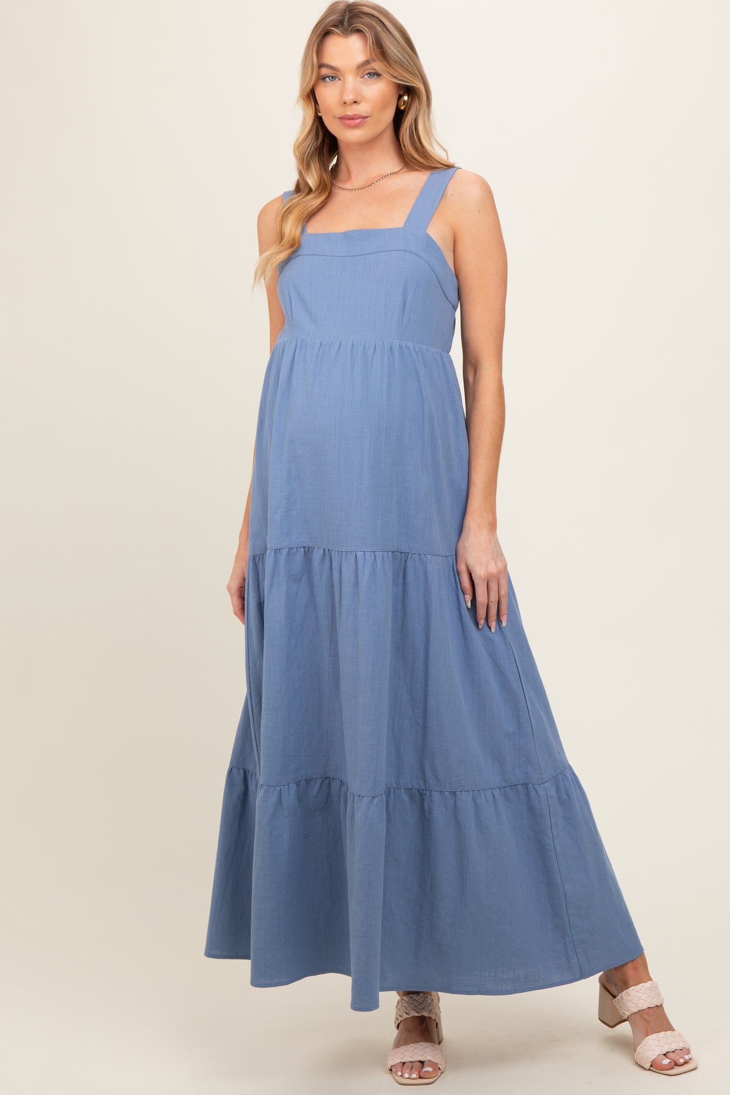 Blue Tiered Maternity Maxi Dress– PinkBlush
