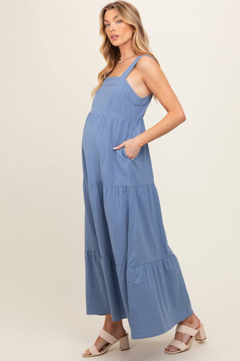 Blue Tiered Maternity Maxi Dress – PinkBlush