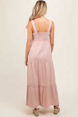 Light Pink Tiered Maternity Maxi Dress