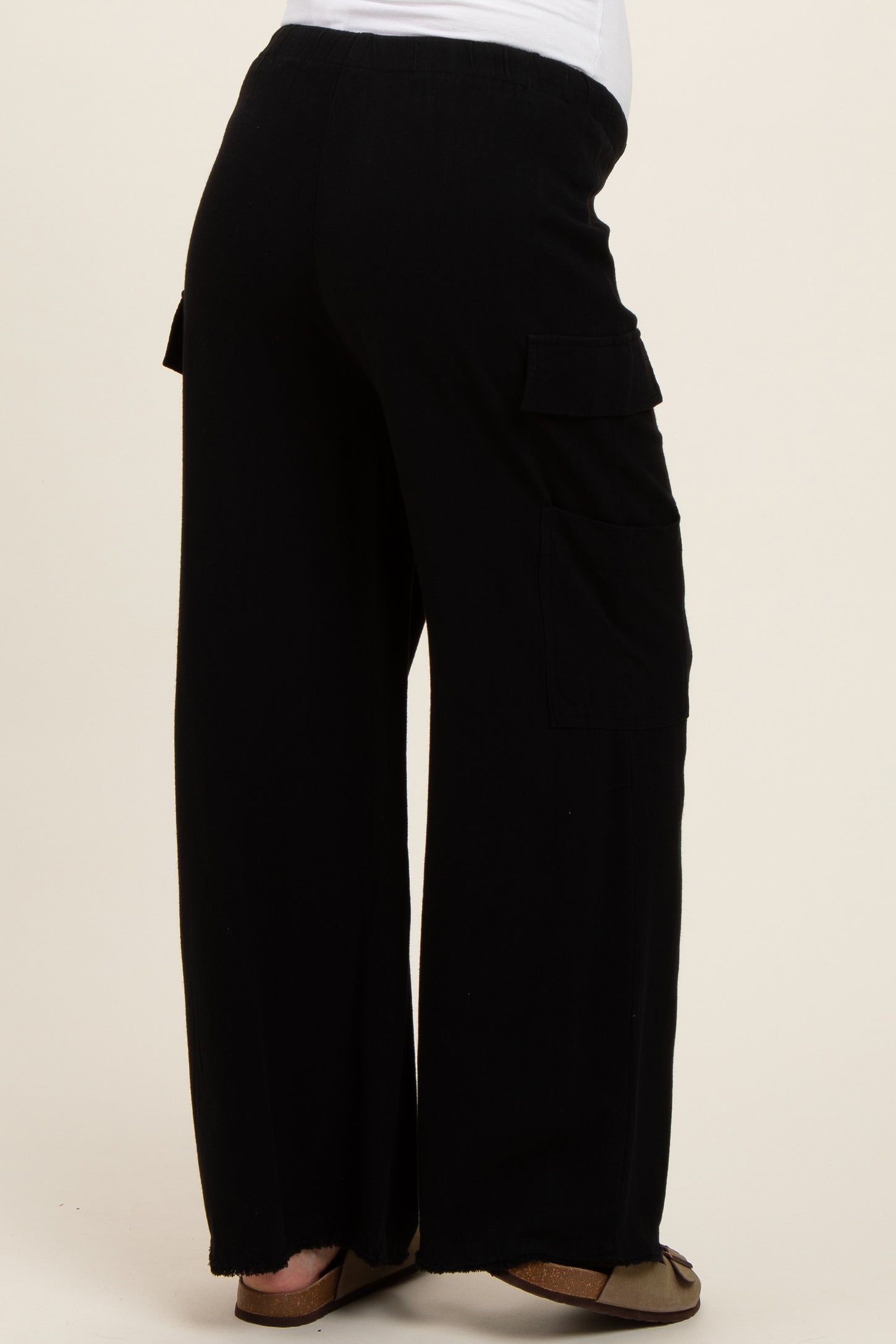Black Pocketed Drawstring Maternity Pants