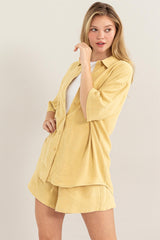 Yellow Linen Blend Short Sleeve Short Set