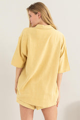 Yellow Linen Blend Short Sleeve Short Set